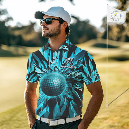 Icy Blue Geometric Mens Golf Polo Shirt Customize Golf Gifts For Men Golf Team Attire NYN4005