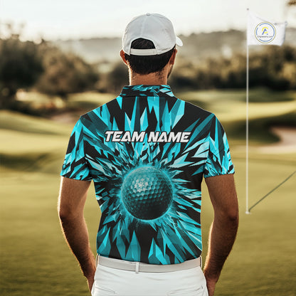 Icy Blue Geometric Mens Golf Polo Shirt Customize Golf Gifts For Men Golf Team Attire NYN4005