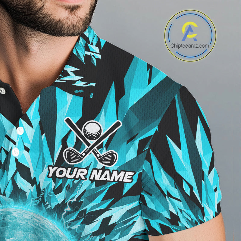 Icy Blue Geometric Mens Golf Polo Shirt Customize Golf Gifts For Men Golf Team Attire NYN4005
