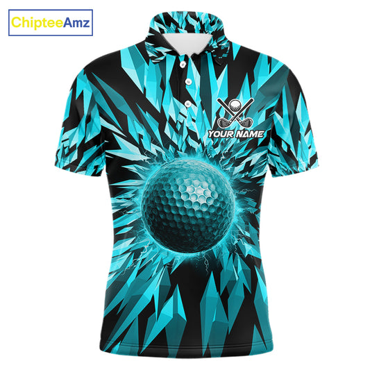 Icy Blue Geometric Mens Golf Polo Shirt Customize Golf Gifts For Men Golf Team Attire NYN4005
