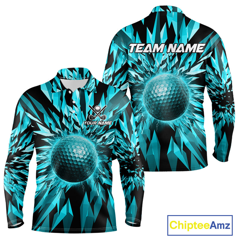 Icy Blue Geometric Mens Golf Polo Shirt Customize Golf Gifts For Men Golf Team Attire NYN4005