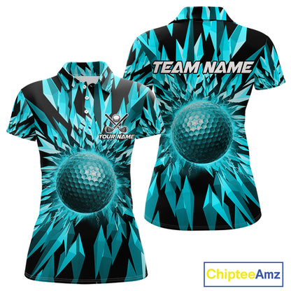 Icy Blue Geometric Womens Golf Polo Shirt Customize Golf Gifts For Women Golf Team Attire NYN4005