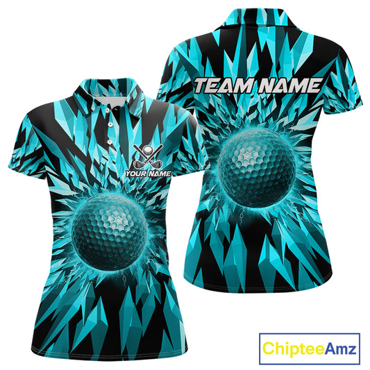 Icy Blue Geometric Womens Golf Polo Shirt Customize Golf Gifts For Women Golf Team Attire NYN4005