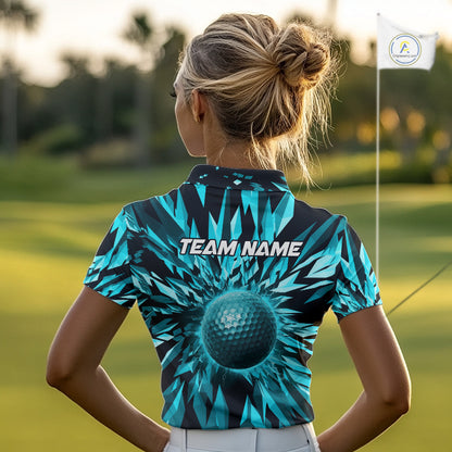Icy Blue Geometric Womens Golf Polo Shirt Customize Golf Gifts For Women Golf Team Attire NYN4005