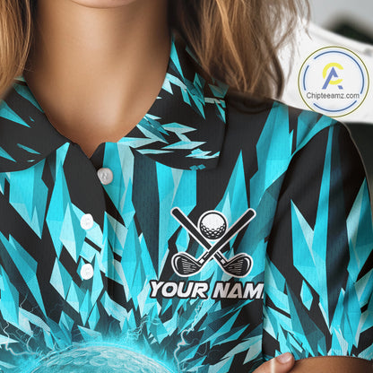 Icy Blue Geometric Womens Golf Polo Shirt Customize Golf Gifts For Women Golf Team Attire NYN4005