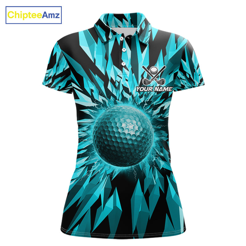 Icy Blue Geometric Womens Golf Polo Shirt Customize Golf Gifts For Women Golf Team Attire NYN4005