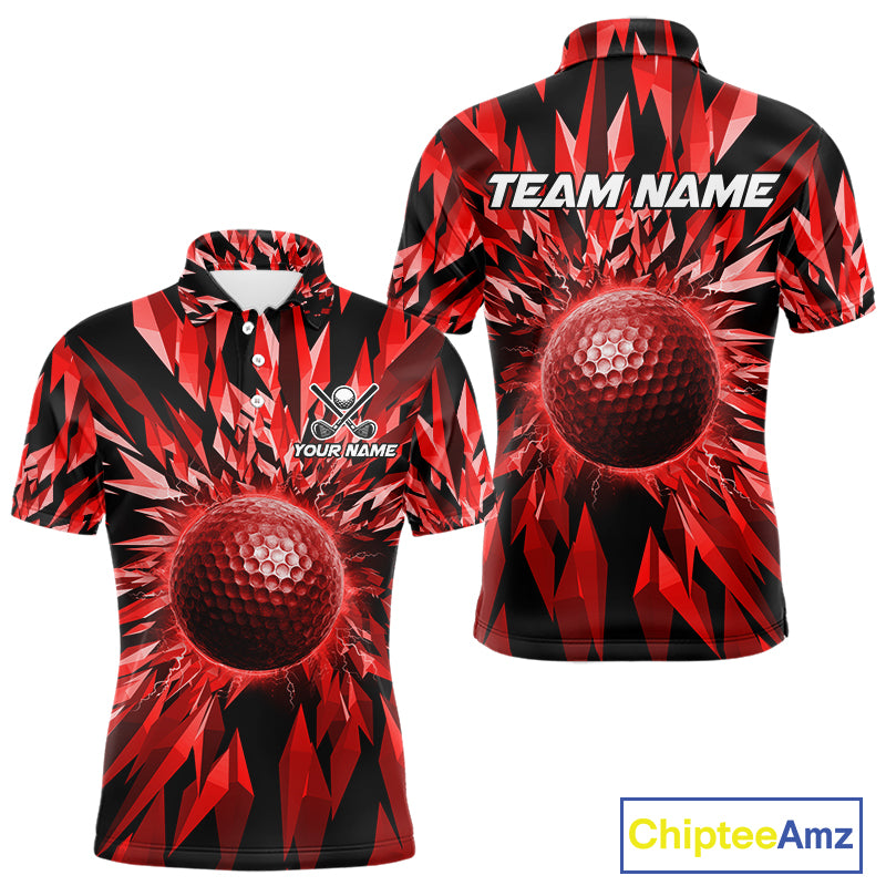 Icy Red Geometric Mens Golf Polo Shirt Customize Golf Gifts For Men Golf Team Attire NYN4006