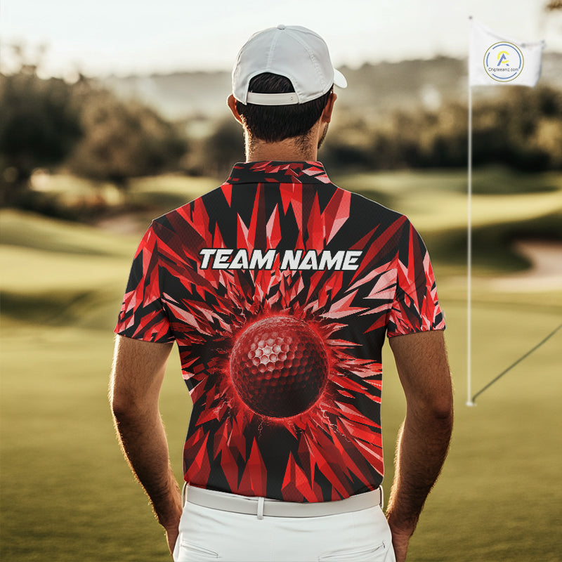 Icy Red Geometric Mens Golf Polo Shirt Customize Golf Gifts For Men Golf Team Attire NYN4006