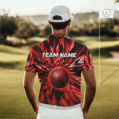 Icy Red Geometric Mens Golf Polo Shirt Customize Golf Gifts For Men Golf Team Attire NYN4006