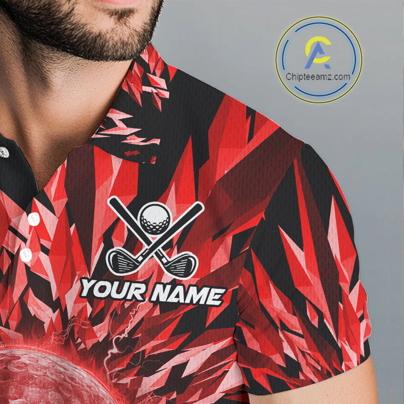 Icy Red Geometric Mens Golf Polo Shirt Customize Golf Gifts For Men Golf Team Attire NYN4006