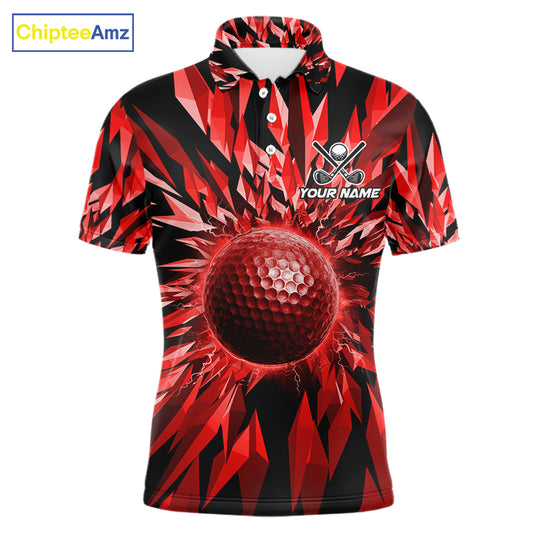 Icy Red Geometric Mens Golf Polo Shirt Customize Golf Gifts For Men Golf Team Attire NYN4006