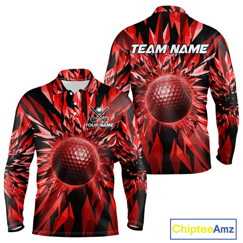 Icy Red Geometric Mens Golf Polo Shirt Customize Golf Gifts For Men Golf Team Attire NYN4006