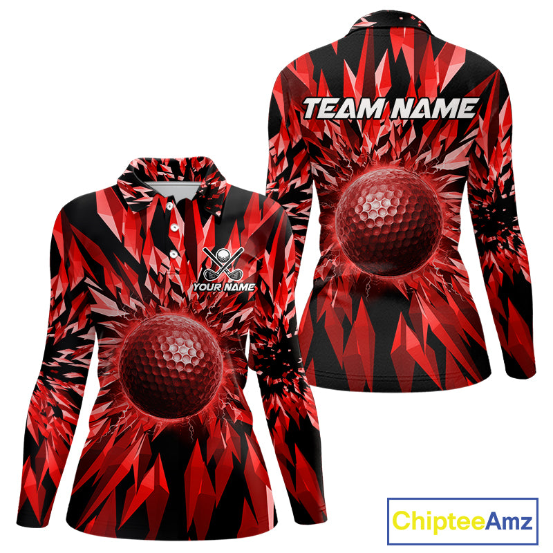 Icy Red Geometric Womens Golf Polo Shirt Customize Golf Gifts For Women Golf Team Attire NYN4006