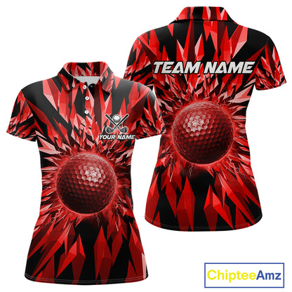 Icy Red Geometric Womens Golf Polo Shirt Customize Golf Gifts For Women Golf Team Attire NYN4006
