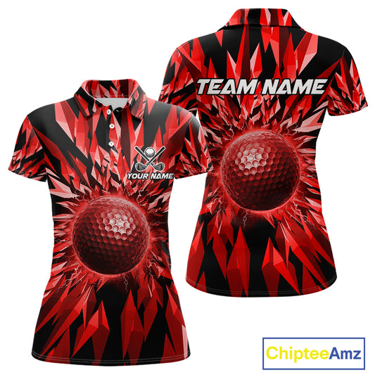 Icy Red Geometric Womens Golf Polo Shirt Customize Golf Gifts For Women Golf Team Attire NYN4006