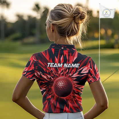Icy Red Geometric Womens Golf Polo Shirt Customize Golf Gifts For Women Golf Team Attire NYN4006