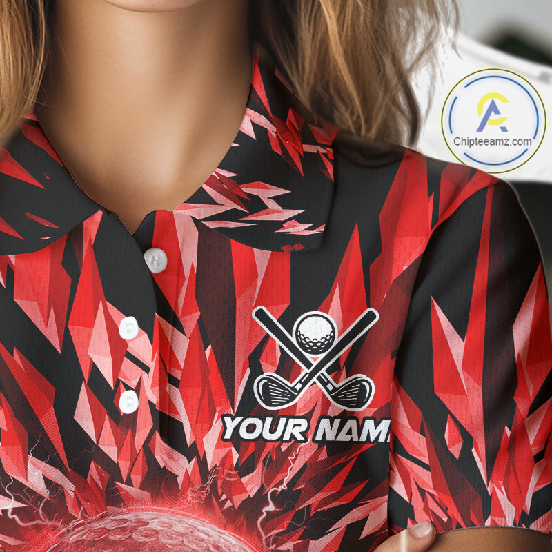 Icy Red Geometric Womens Golf Polo Shirt Customize Golf Gifts For Women Golf Team Attire NYN4006