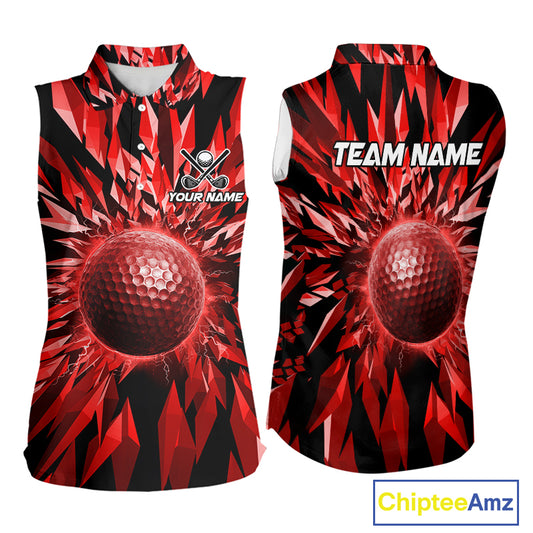 Icy Red Geometric Golf Sleeveless Polo Shirt Customize Golf Gifts For Women Golf Team Attire NYN4006