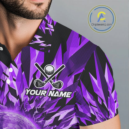 Icy Purple Geometric Mens Golf Polo Shirt Customize Golf Gifts For Men Golf Team Attire NYN4007