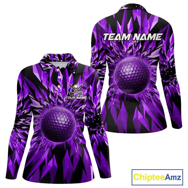 Icy Purple Geometric Womens Golf Polo Shirt Customize Golf Gifts For Women Golf Team Attire NYN4007
