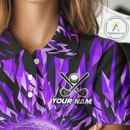 Icy Purple Geometric Womens Golf Polo Shirt Customize Golf Gifts For Women Golf Team Attire NYN4007
