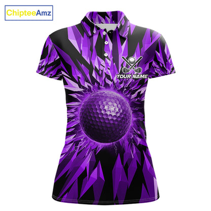 Icy Purple Geometric Womens Golf Polo Shirt Customize Golf Gifts For Women Golf Team Attire NYN4007
