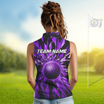 Icy Purple Geometric Golf Sleeveless Polo Shirt Customize Golf Gifts For Women Golf Team Attire NYN4007