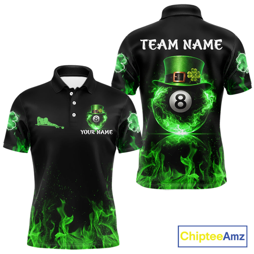 Shamrock 8 Ball Pool Polo & 1/4-Zip Shirt Personalized Men Patrick's Day Billiard Attire Gifts NYN2421