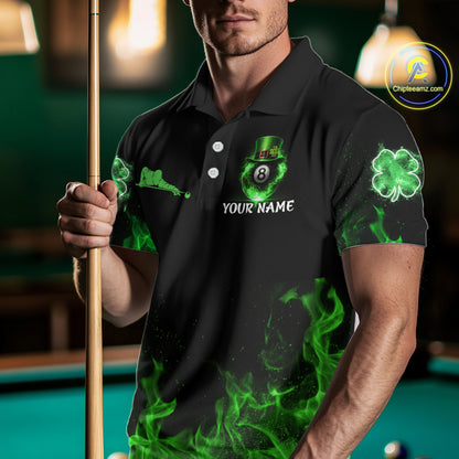 Shamrock 8 Ball Pool Polo & 1/4-Zip Shirt Personalized Men Patrick's Day Billiard Attire Gifts NYN2421