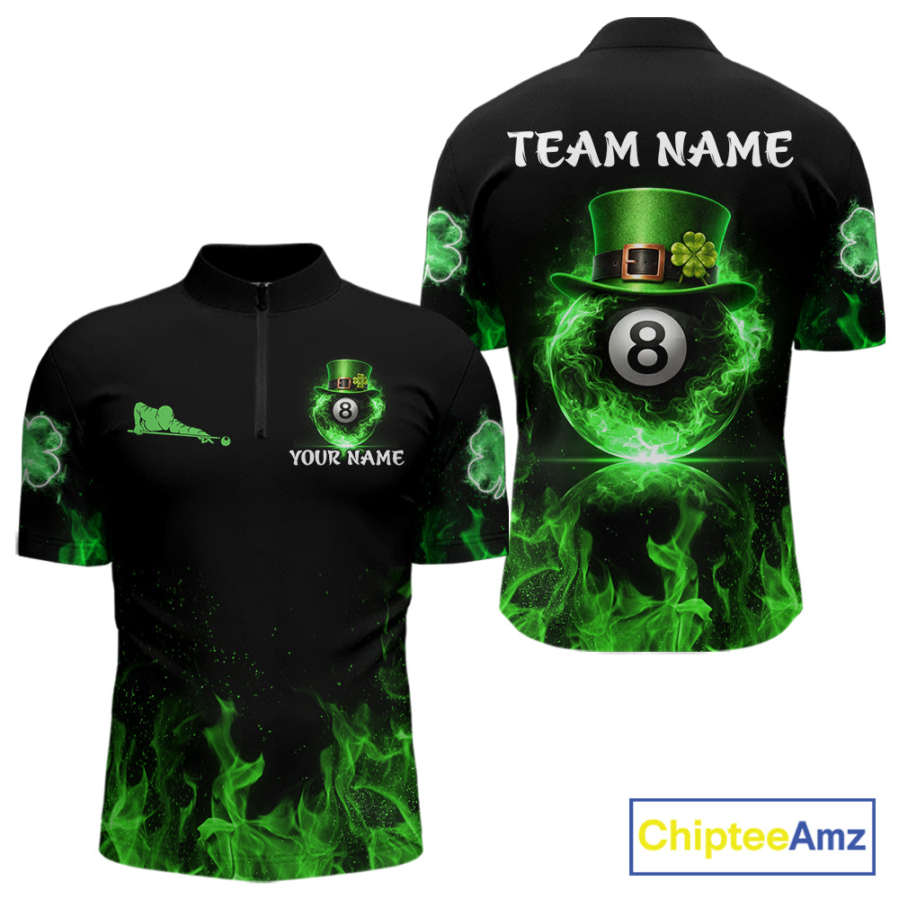 Shamrock 8 Ball Pool Polo & 1/4-Zip Shirt Personalized Men Patrick's Day Billiard Attire Gifts NYN2421