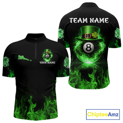 Shamrock 8 Ball Pool Polo & 1/4-Zip Shirt Personalized Men Patrick's Day Billiard Attire Gifts NYN2421