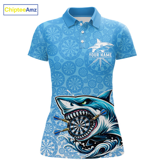 Blue Ferocious Shark Dartboard & Arrow Women  Darts Polo Shirt Custom Funny Dart League Shirt NYN2647