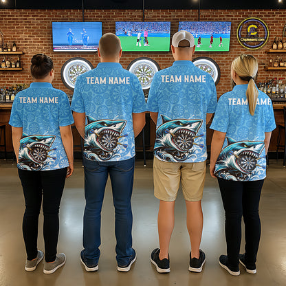 Blue Ferocious Shark Dartboard & Arrow Women Darts 1/4-Zip Shirt Custom Funny Dart League Shirt NYN2647
