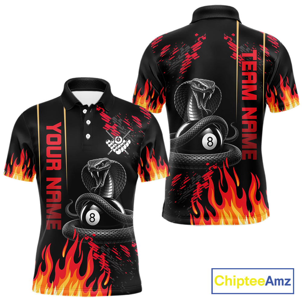 Red Fire Flame Cobra 8 Ball Pool Shirt For Men Custom Billiard League Team Polo & 1/4 Zip Jersey NYN4020