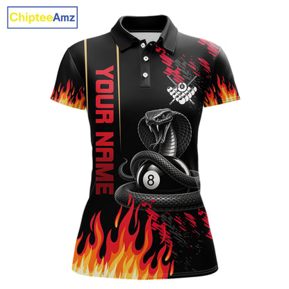 Red Fire Flame Cobra 8 Ball Pool Shirt For Women Custom Billiard League Team Polo & 1/4 Zip Jersey NYN4020