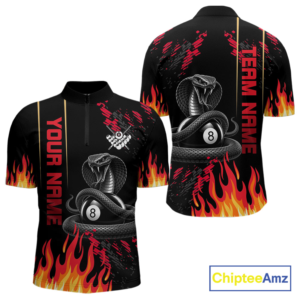 Red Fire Flame Cobra 8 Ball Pool Shirt For Men Custom Billiard League Team Polo & 1/4 Zip Jersey NYN4020