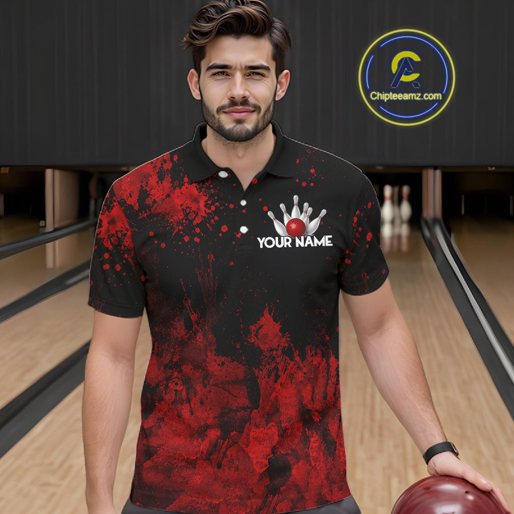 Red Splatter Cute Raccoon Men Bowling Shirts Custom Funny Bowling Pins Team Jerseys For Bowlers NYN3197