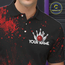 Load image into Gallery viewer, Red Splatter Cute Raccoon Men Bowling Shirts Custom Funny Bowling Pins Team Jerseys For Bowlers NYN3197