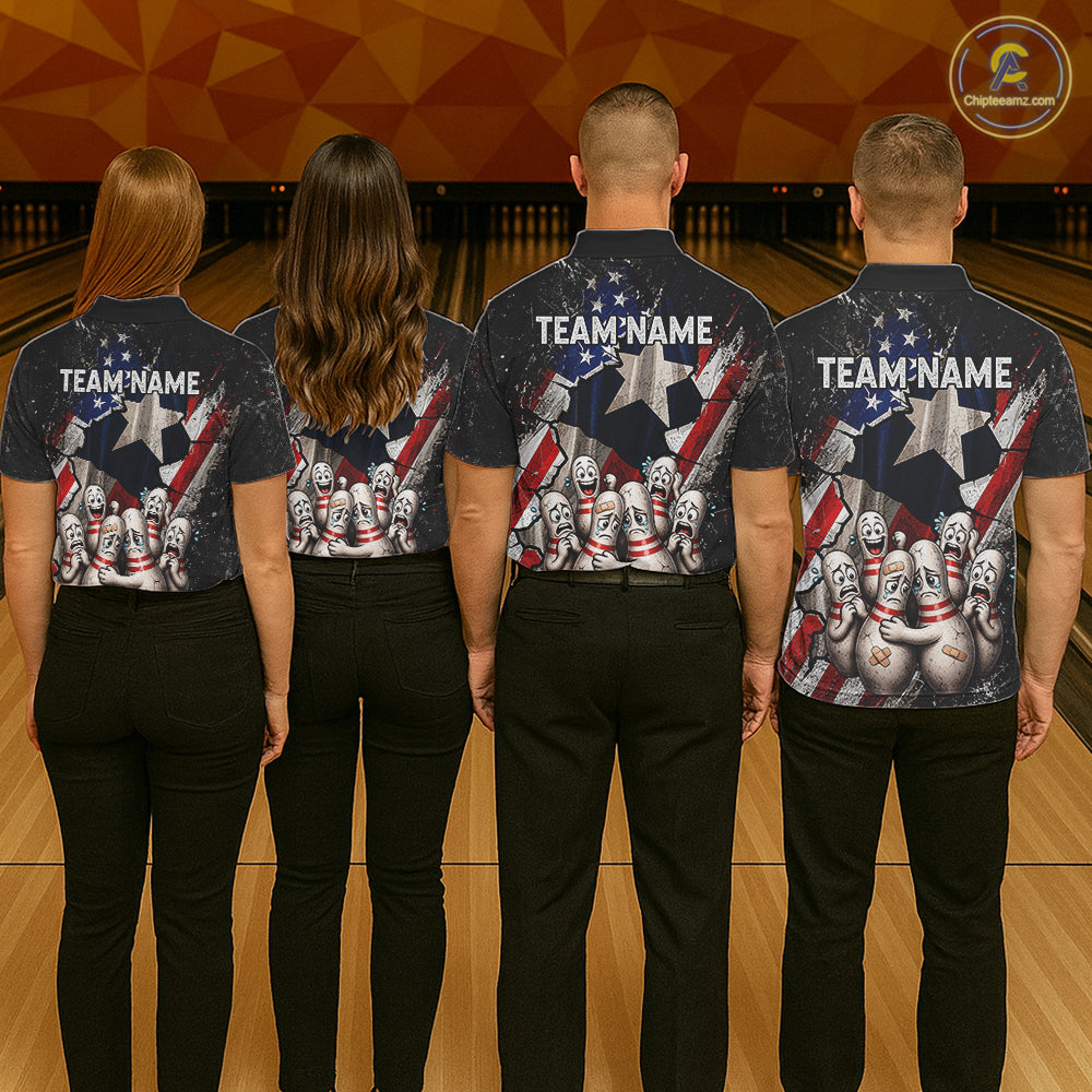 Funny Sad Pins Mascot Patriotic Bowling Jersey For Men Custom Texas - US Flag Bowling Team Shirts NYN3199