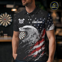 Load image into Gallery viewer, Male model wearing USA Flag Eagle Personalized Darts Polo, Tournament Team Jersey