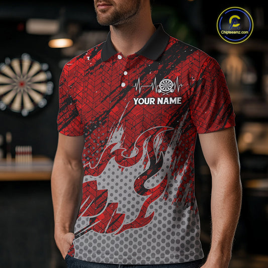 Custom Grunge Red And Grey Halftone Men Darts Polo Team Shirt Dart League Jerseys NYN2178