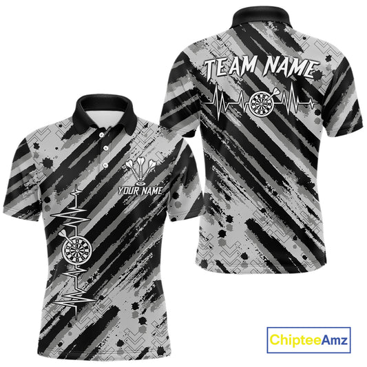 Custom Black Grey Grunge Streaks Skull Men Darts Polo Team Shirt Skull Dart League Jerseys NYN2180