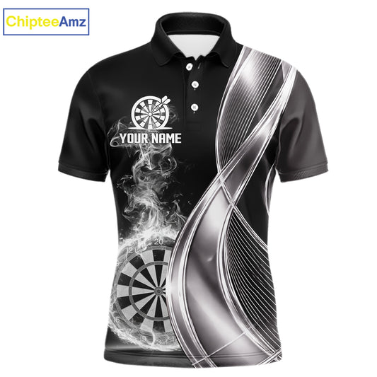 Black And Silver Darts Polo Shirts For Men Custom White Smoke Dartboard Dart Team Jerseys NYN2446