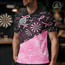Load image into Gallery viewer, Pink Black Ribbon Blur Dartboard Custom Breast Cancer Awareness Dart Polo Team Shirt For Men NYN2450