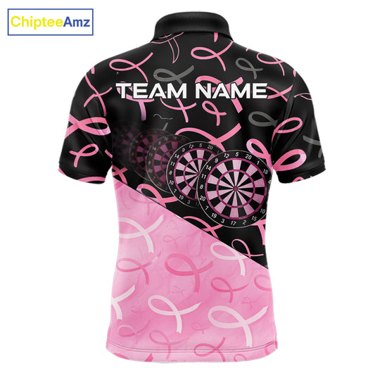 Pink Black Ribbon Blur Dartboard Custom Breast Cancer Awareness Dart Polo Team Shirt For Men NYN2450