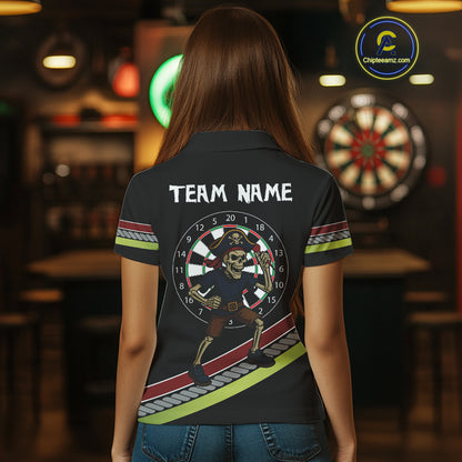 Women's Custom Dart Shirt With Skeleton Holding Dart Arrow And Colorful Dartboard NYN0252