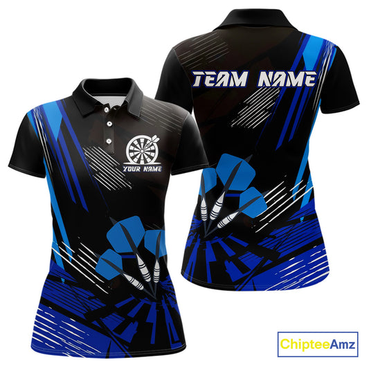 Blue Dart Arrows Grunge Dartboard Women's Darts Shirt - Custom Name For Players NYN0513