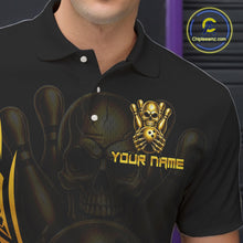 Load image into Gallery viewer, Mens Skull Bowling Shirts Gold Tribal Pattern Custom Skull Bowling Polo Quarter-Zip Team Jersey NYN3755