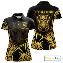 Load image into Gallery viewer, Womens Skull Bowling Shirts Gold Tribal Pattern Custom Skull Bowling Polo Quarter-Zip Team Jersey NYN3755