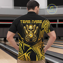 Load image into Gallery viewer, Mens Skull Bowling Shirts Gold Tribal Pattern Custom Skull Bowling Polo Quarter-Zip Team Jersey NYN3755